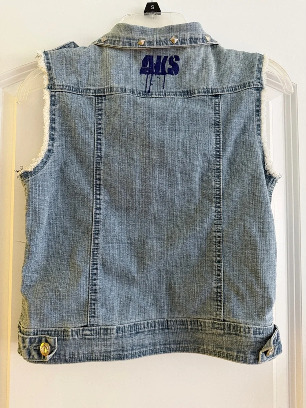 Y2K Star Aesthetic Studded Denim Vest Light Wash Distressed Girls Size 14